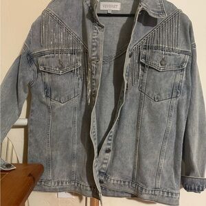 Vici/Veveret Blue and Silver Jean Jacket Relaxed Fit